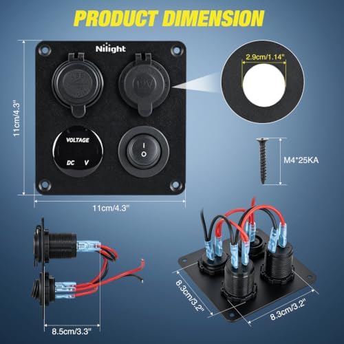 Nilight 4 in 1 Toggle Switch Panel Green Power Outlet USB Charger Voltmeter