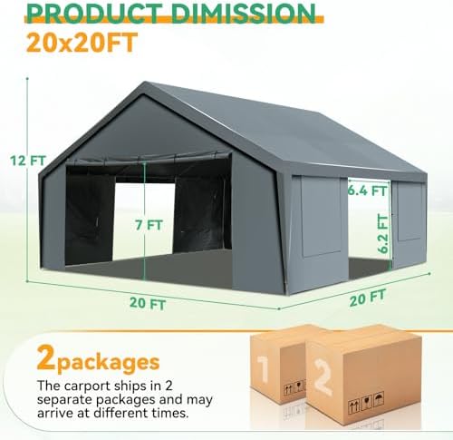 Tooluck Carport 20x20 Heavy Duty 2 Car Carport Canopy, Gray - Image 2