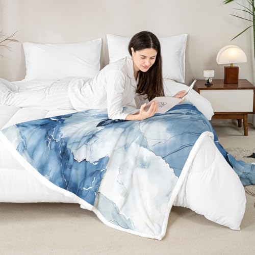 Marble Sherpa Blanket Nautical Anchor Throw Blanket Bedroom Living Room Soft Cozy Modern Abstract Ink Painting Blankets Decor for Bed Couch Sofa Blue White Black Flannel Blankets 90"x90" - Image 4