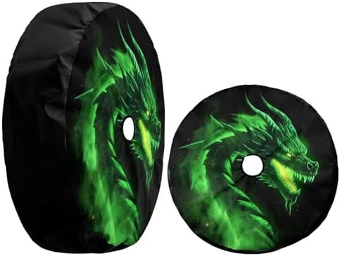 Delerain Spare Tire Cover with Backup Camera Hole Green Fire Dragon Wheel Covers Waterproof Dust-Proof UV Sun Universal Fit for Jeep Trailer RV SUV Truck (18 Inch for Diameter 32"-34") - Image 3