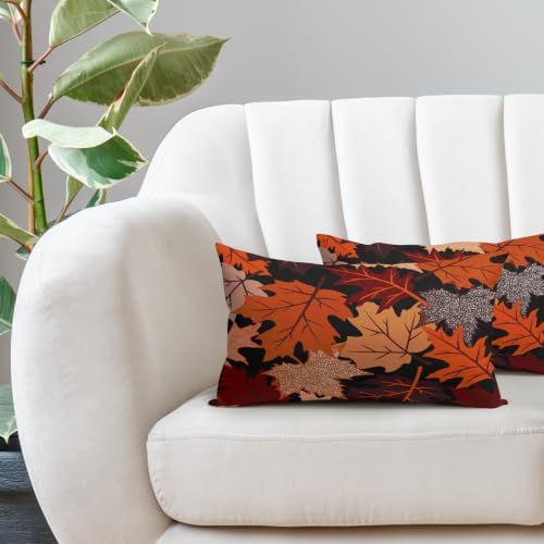 Fall Leaf Pillow Covers 12x20 Set of 2 Black Orange Maple Leaves - Image 5
