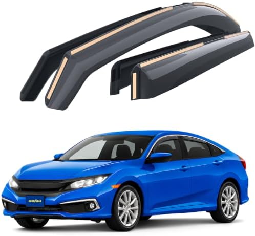 Goodyear Shatterproof in-Channel Window Deflectors for Honda Civic 2016-2021 Sedan, Rain Guards, Window Visors for Cars, Vent Deflector, Car Accessories, 4 pcs - GY008069