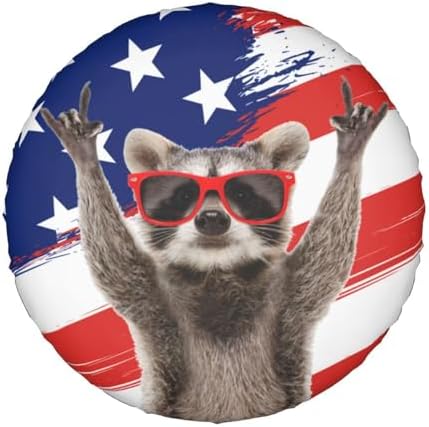 Funny Raccoon Spare Tire Cover American USA Flag Wheel Tire Covers Waterproof Wheel Tire Protector Weatherproof Dust-Proof Tyre Covers Universal Fit for Truck SUV Trailer RV Car Travel 17 Inch