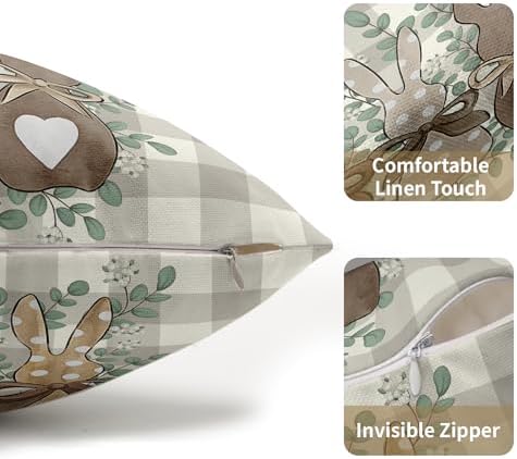 Easter Pillow Covers 12x20 Set of 2 Spring Throw Pillow Covers Rustic Bunny Buffalo Plaid Pillowcase Linen Decoration Farmhouse Soft Decorative Grey Cushion Case Couch for Indoor Outdoor Home Decor - Image 5