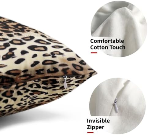 Sweetshow Brown Leopard Pillow Covers Set of 2 Cotton 20x12 Inches - Image 3