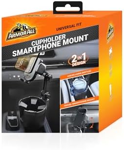 Armor All 2-in-1 Cup Holder Cell Phone Holder, Dual Cellphone Car Mount and Cupholder, XL Cupholder Holds Bottles, 6” in Arm 360° Degree Rotatable, Swivel Phone Mount Fits Most Phones, Expandable Base