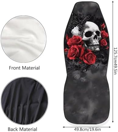 Skull Red Rose Car Seat Covers Set of 2 Breathable Front Seat Covers Stretch Polyester Fabric Cover Soft Front Seat Cover Universal Fit for Auto Truck Van SUV