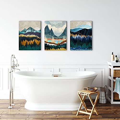 Abstract Mountain Canvas Wall Art Decor Modern Boho Nature Wood Landscape Painting Poster Minimalist Navy Blue Forest Picture Framed Artwork Home Decorations Bathroom Bedroom 24x32 inch 3 Sets - Image 6