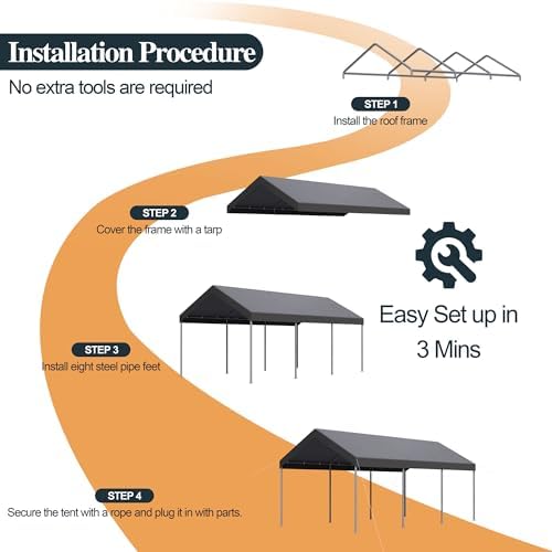Shintenchi 10x20 FT Heavy Duty Carport,Dark Grey - Image 5