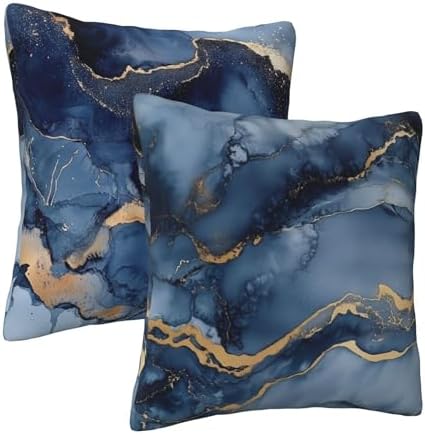 Marble Blue and Gold Throw Pillow Covers 18x18 inch Set of 2 Abstract Texture Pillow Case Cushion Cover for Home Sofa Couch Living Room Car Decor - Image 2