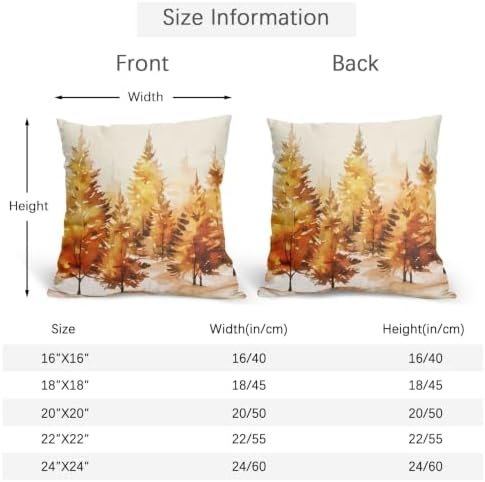 Fall Throw Pillow Covers 22x22 Set of 2 Orange Yellow Pine Trees Thanksgiving Pillow Covers Autumn Nature Forest Watercolor Pillowcase for Kitchen Sofa Cushion Outdoor Bedroom Decoration - Image 5