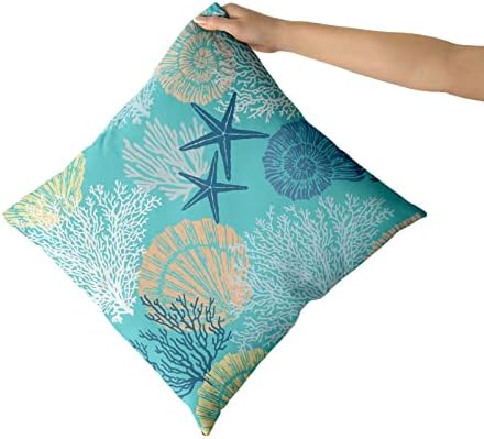 Sweetshow Ocean Coral Pillow Covers 12x12 Inch Nautical Coastal Throw Pillows Set of 2 Beach Seashell Starfish Pillow Case Soft Cotton Square Cushion Covers for Home Couch Sofa Patio Bedroom, Green - Image 4