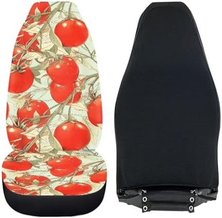 Tomato Car Seat Cover Set Accessories Auto Trucks SUV, Autumn Harvest 2pcs Car Seat Covers Sets, Red Tomato Retro Sketch Aesthetic Easy to Install Car Seat Cover