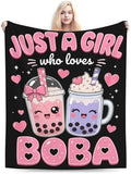 Just A Girl Who Loves Boba Blanket for Women, Gifts for Girls, Bubble Tea Blankets for Kids, Soft Cozy Lightweight Throw for Bed Sofa Home Travel Room Decor, 40x50 Inch by Unknown