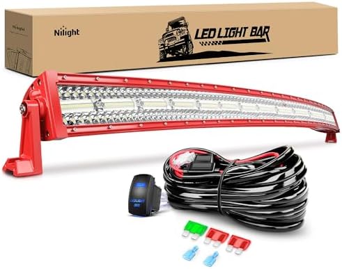 Nilight LED Light Bar 50 Inch Triple Row Spot Flood Combo Lights Red Shell with Wiring Harness Kit for Fog Driving Work Lighting on Off-Road Truck SUV ATV UTV