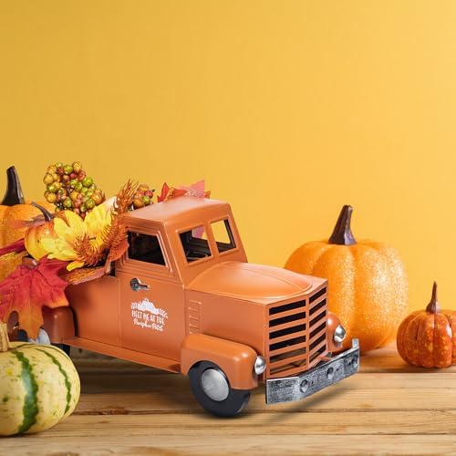 KI Store Fall Truck Decor 12-Inch Vintage Metal Truck with Fall Pumpkin Sunflower for Halloween Thanksgiving Decoration Table Centerpieces - Image 2