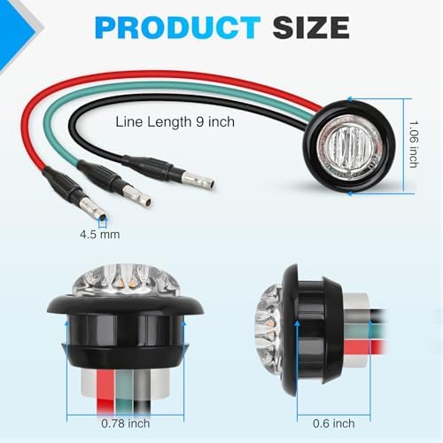 Nilight 3/4 Inch Dual Color Marker Light Red Brake Green Clearance Lights