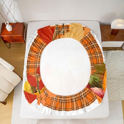 Pumpkin Sheet Set Twin Happy Fall Bed Sheets Thanksgiving Harvest Season Bedding Set For Kids Teen Adults,Orange Buffalo Plaid Fitted Sheet Rustic Farmhouse Flat Sheet 1 Pillow Case Home Room Decor - Image 5