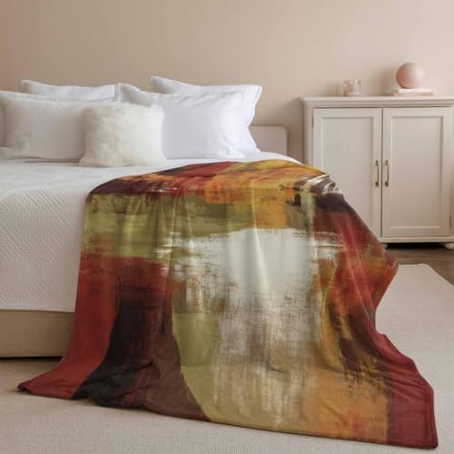 DecorLovee Burnt Orange Blanket 60"x80", Reversible Brown Green Fall Throw Blanket for Couch/Bed, Modern Oil Painting Abstract Lightweight Soft Throw Blankets for Men, Warm Fuzzy Blankets for Winter - Image 4