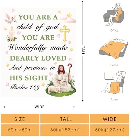 Baptism Gifts for Women Girl, I AM a Child of God Throw Blanket for Kids Teenagers, Christian Religious Birthday Catholic Spiritual Present for Bedroom Decor 50"x60" - Image 2