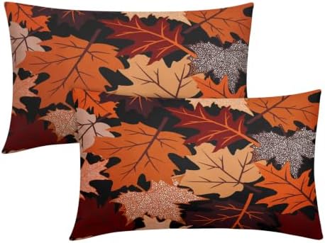 Fall Leaf Pillow Covers 12x20 Set of 2 Black Orange Maple Leaves by Unknown
