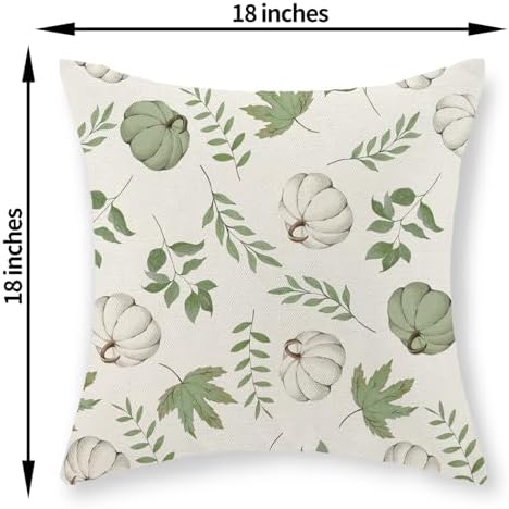 Fall Pillow Covers 18x18 Set of 2 Sage Green Pumpkin Maple Leaf Fall Decor Pillowcase Autumn Thanksgiving Decorations Outdoor Throw Pillow Covers Linen Farmhouse Cushion Case for Couch Home - Image 6