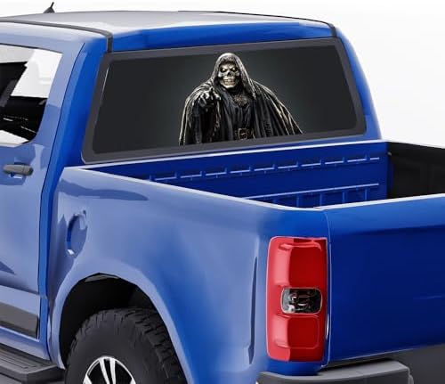 Retro Grim Reaper Truck Rear Window Graphic Decals, Horror Dark Gothic Skeleton Pickup Car Window Stickers Truck Back Window Film Decal for Trucks SUV 66 x 22 inch