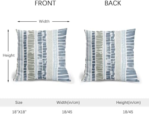 Blue Green Pillow Covers 18x18 Set of 2 Boho Striped Dots Print Pattern Decorative Outdoor Zipper Pillowcases Rustic Decoration Farmhouse Linen Throw Cushion Cover Decor for Home Couch Sofa Bed - Image 4
