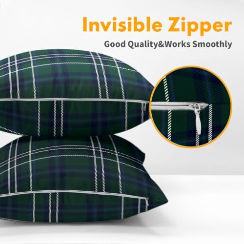 Christmas Throw Pillow Covers 18x18 Set of 2 Winter Gark Green Plaid - Image 6