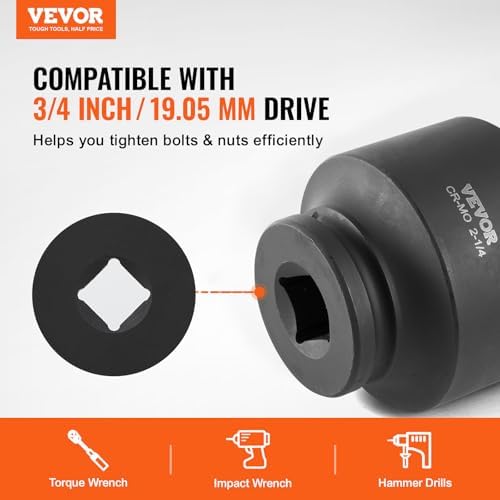 VEVOR Axle Nut Impact Socket Set - 3/4" Drive 6-Point 8-Piece SAE Spindle Nut Socket CR-MO Heat Treated Large Socket Set with Storage Case for Auto Repair, Removing or Installing Axle Nuts - Image 2