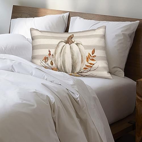 Fall Pillow Covers 12x20 Set of 2 Pumpkin Leaf Branch and Stripes Fall Decor Pillowcase Linen Autumn Thanksgiving Decorative Outdoor Throw Pillow Covers Farmhouse Cushion Case for Couch Home - Image 6