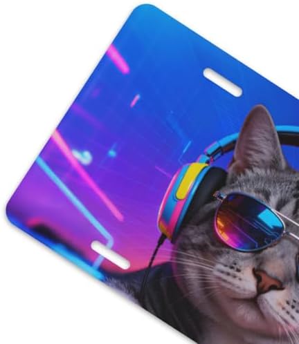 Cool Cat Glasses Neon Front License Plate 6" * 12" for Women