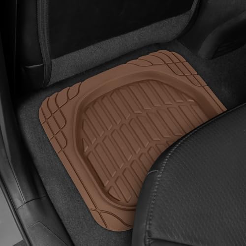 CAT® ToughRide™ Heavy-Duty 4 Piece Brown Floor Mats for Cars - Trim to Fit All-Weather Rubber Car Mats Full Set - Truck Mats & Cars Floor Mats - Interior Accessories for SUVs & Car Rug Protection
