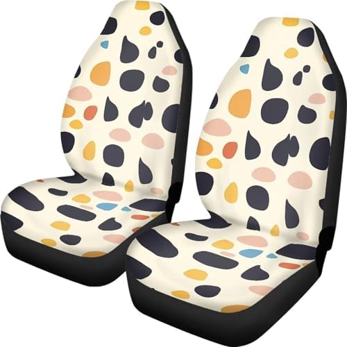 Cow Spot Interior 2pcs Car Seat Cover, Irregular Polka Dot Universal Fit Auto Seat Covers, Novelty Minimalist Aesthetics Car Accessory for Most Cars, Trucks, SUVs Vans