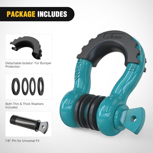 Nilight 2 PCS 3/4" D-Ring Shackle with 7/8" Screw Pin | 41,887lbs Break Strength Heavy Duty Off Road Recovery Shackle with Isolators Washers for Tow Strap,Winch,Off-Road Truck