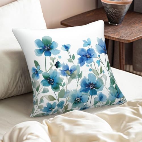 KiuLoam Spring Floral Pillow Covers 22x22 Inch Set of 2, Teal Blue Green Watercolor Flower Print Decorative Throw Pillows, Farmhouse Outdoor Square Cushion Cases for Sofa Couch Bed Home Decor - Image 6