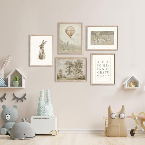 Vintage Nursery Wall Art Children Room Canvas Wall Decor Country Posters Botanical Prints Vintage Landscape Pictures Kids Child Wall Art Neutral Artwork for Playroom Bedroom 8x10x5 Inch Unframed - Image 4