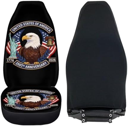 Eagle USA Flag Seat Covers for Cars Front Seat, American 250th Anniversary Patriotic Seat Covers Car Protectors Auto Interior Accessories Universal for SUV Truck Van Sedans