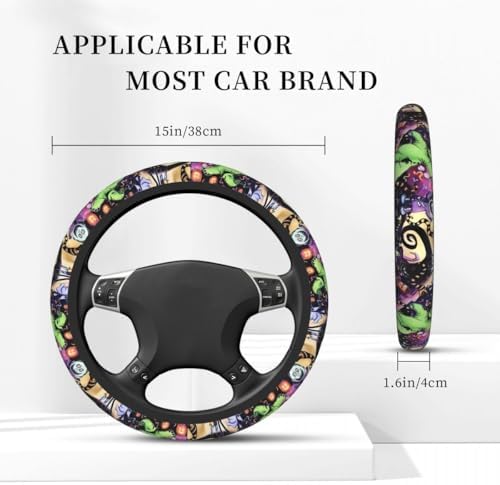 Halloween Jack and Sally Horror Nightmare Christmas Steering Wheel Cover for Women, Neoprene Anti-Slip Universal 15 inch Car Steering Wheel, Anime Car Accessories for Vehicle SUV (Xmas 2)
