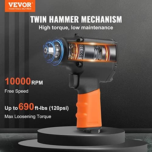 VEVOR Air Impact Wrench, 3/8-Inch Drive Air Impact Gun, Up to 690ft-lbs Nut-busting Torque, Lightweight Pneumatic Impact Wrench for Auto Repairs and Maintenance - Image 3