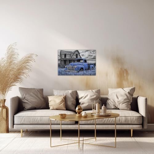 AWPANERAR Rustic Farmhouse Wall Decor Old Truck Canvas Print Car Painting Vintage Truck Poster Living Room Decor Frame (Blue, (12.00" x 18.00")) - Image 5