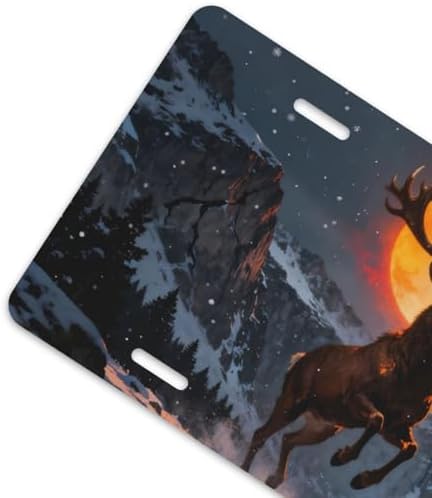 Elk Snow Mountain Fire Moon Front License Plate 6" * 12" for Women