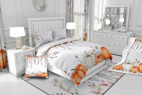 Erosebridal Happy Thanksgiving Duvet Cover Queen Size, Fall Pumpkin Harvest Bedding Set for Kids Girls Teen Adult,Maple Autumn Leaves Comforter Cover Rustic Farmhouse Bed Set Country Bedroom Decor - Image 5