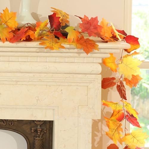 Joyhalo Fall Garland Autumn Leaf Garland Outdoor Fall Porch Decor, 2 Pack - Image 2