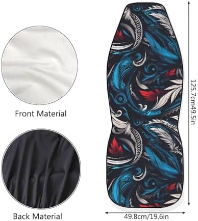 Feather Car Seat Covers 2PCS Full Set, Tribal Feather Spiral Universal Car Seat Protectors Auto Interior Decor, Ethnic Totem Front Seat Covers for Truck Van SUV