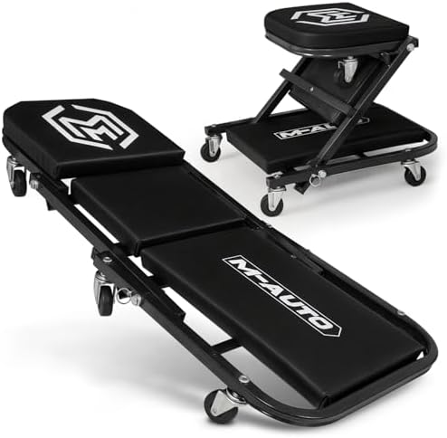 M-AUTO 40-Inch Folding Creeper Rolling Seat, All-in-One Adjustable Roller Garage Chair, Lay Down or Sit, 330LBS Capacity Under Car Roller Creeper with 6 Swivel Casters, Black by M-AUTO
