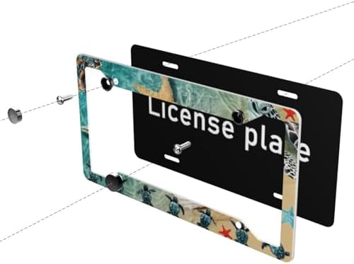 Sea Turtle Starfish License Plate Frame 2 Pack License Plate Holder Universal Aluminum License Plate Cover Car Accessories Decor with Screw for Women Men 12.3 x 6.3 Inch