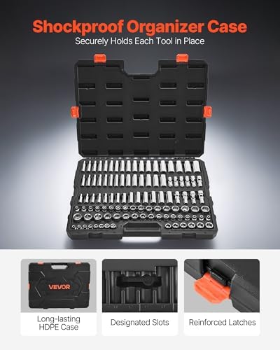VEVOR Socket Set, 104 Pieces, 3/8 inch Drive Socket Tool Set, Metric Size from 6 to 24 mm, Deep and Standard, Mechanic Tool Kit with Storage Case, Chrome Plated CR-V Alloy Steel, for Automotive Repair - Image 5