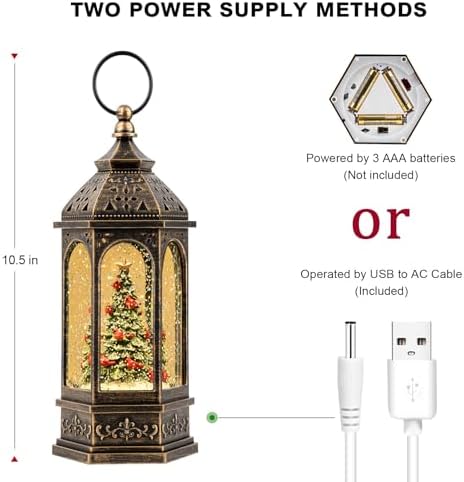 Christmas Snow Globe Lantern Water Glittering Christmas Tree with Cardinal, USB Lined/Battery Operated Lighted Lantern for Christmas Festival Decoration Gifts - Image 5
