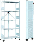 WORKPRO 5-Tier Folding Shelf, No-Assembly Metal Storage Rack with Wheels, 750 lbs Capacity (with Leveling Feet), Collapsible Shelving Unit for Kitchen, Pantry, Closet & Craft Shows - Blue by WORKPRO
